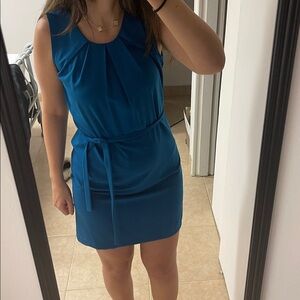 Sleeveless Teal Belted Shift Dress